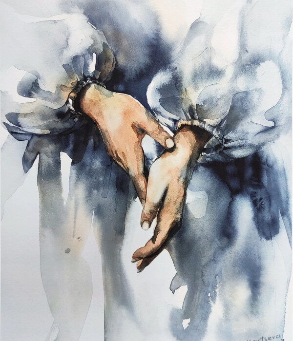 Hands watercolor painting