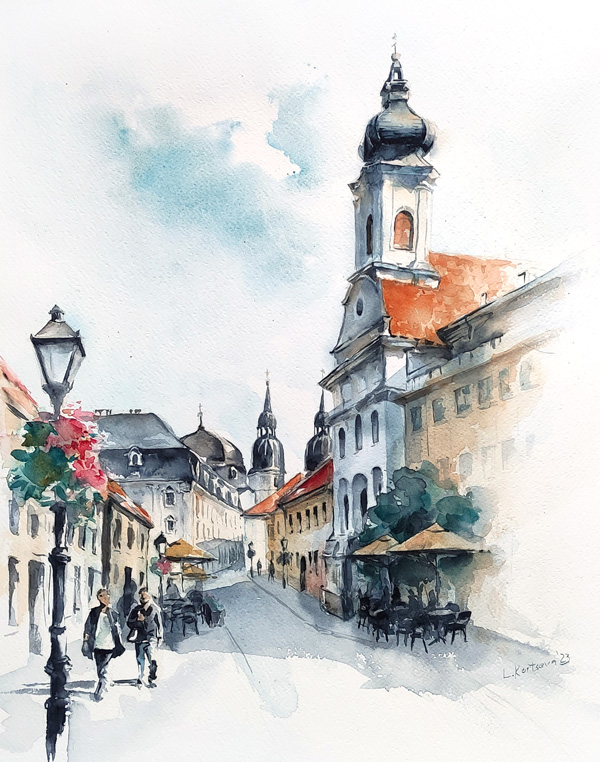 Trnava city watercolor painting