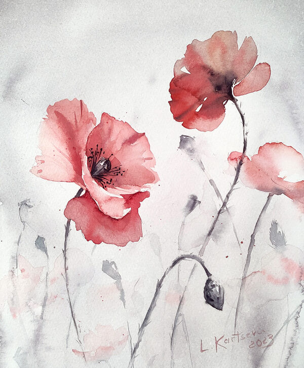 Poppy Flowers watercolor painting